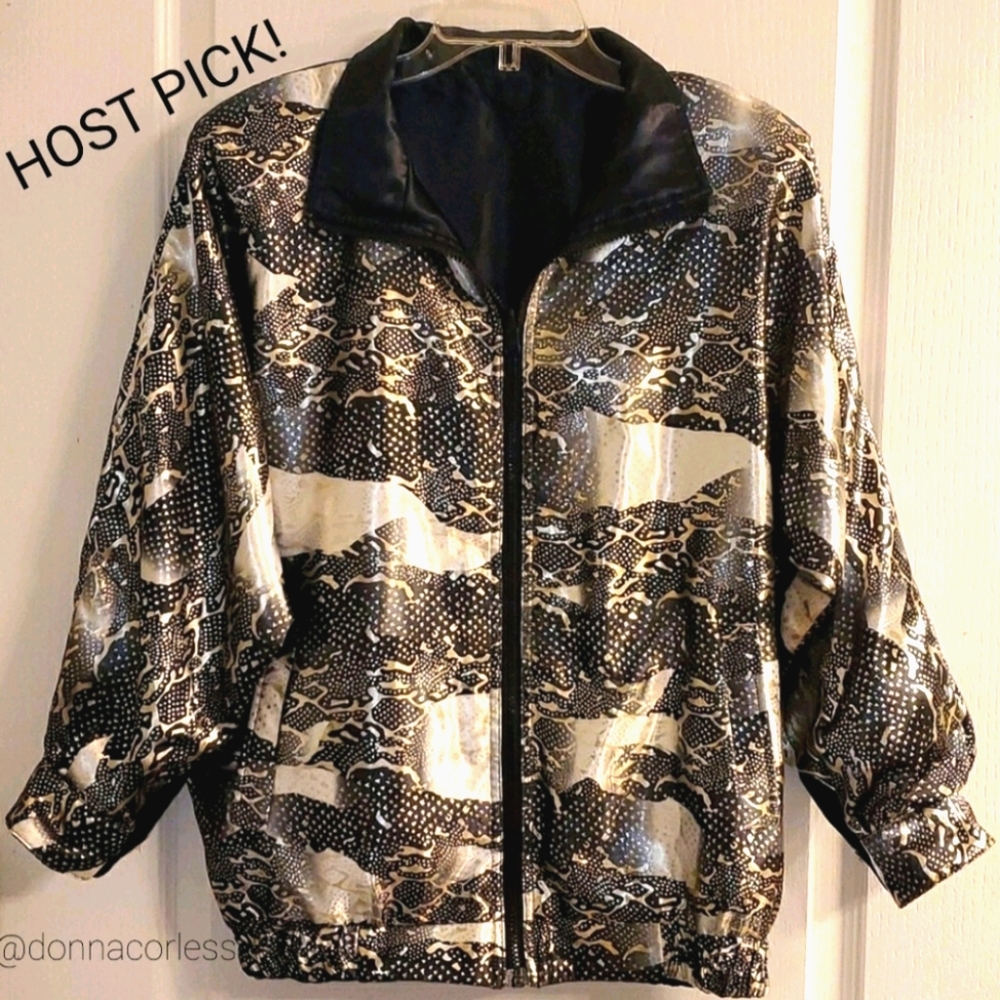 Vintage Reversible Black Satin Bomber Jacket XXL NWOT